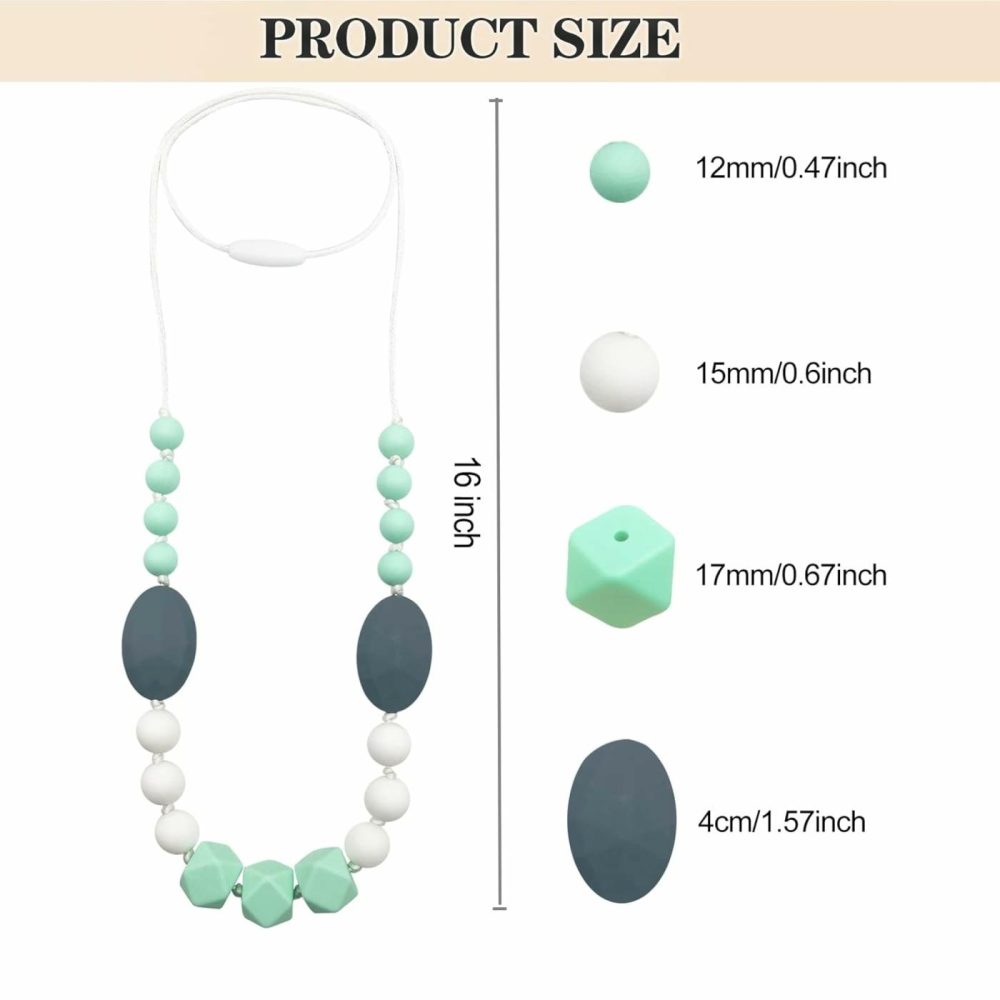 Silicone Nursing Necklaces For Mom To Wear  2 Pack Chew Necklace For Sensory Kids  Breastfeeding Sensory Necklace For Boys  Girls To Reduces Anxiety  |  Teethers All Toys Mint blue, Gray, Black, White