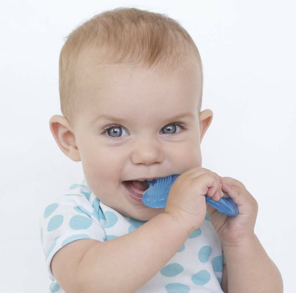 Silicone Teethe-Eez Teether With Bristles  Includes Hygienic Case  Blue  |  Teethers All Toys Blue