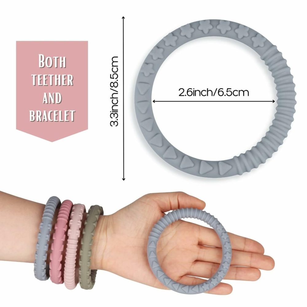 Silicone Teether Bracelet  Soft Silicone Teether Rings With Organic Featuring Multiple Raised Textures To Soothe Gums  Food Grade Silicone  Bpa & Phthalate  |  Teethers All Toys 4 Packs