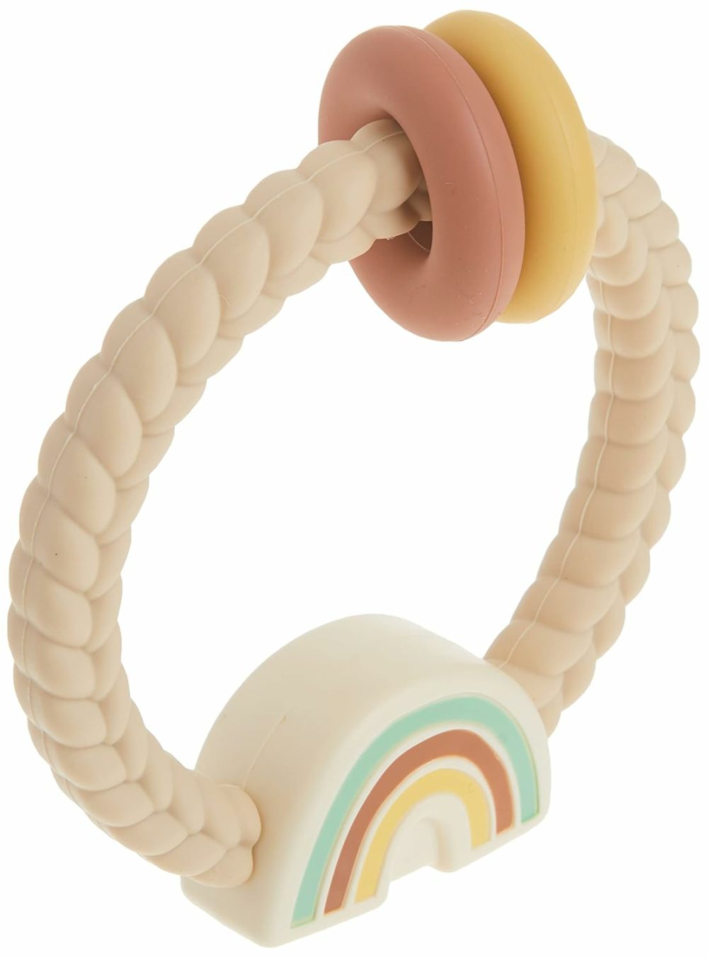 Silicone Teether With Rattle; Rattle Teether Features Rattle Sound  Two Silicone Teething Rings And Raised Texture To Soothe Gums; Ages 3 Months And Up (Neutral Rainbow)  |  Teethers All Toys Neutral Rainbow