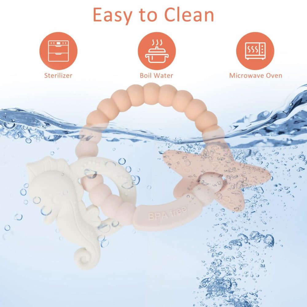 Silicone Teething Ring Toy  Baby Teether Toys With Rattles  Bpa Free Sensory Chew Toys For Babies 3-6-12 Months To Soothe Sore Gums  Great Shower  Christmas Gift(Blush)  |  Teethers All Toys Blush