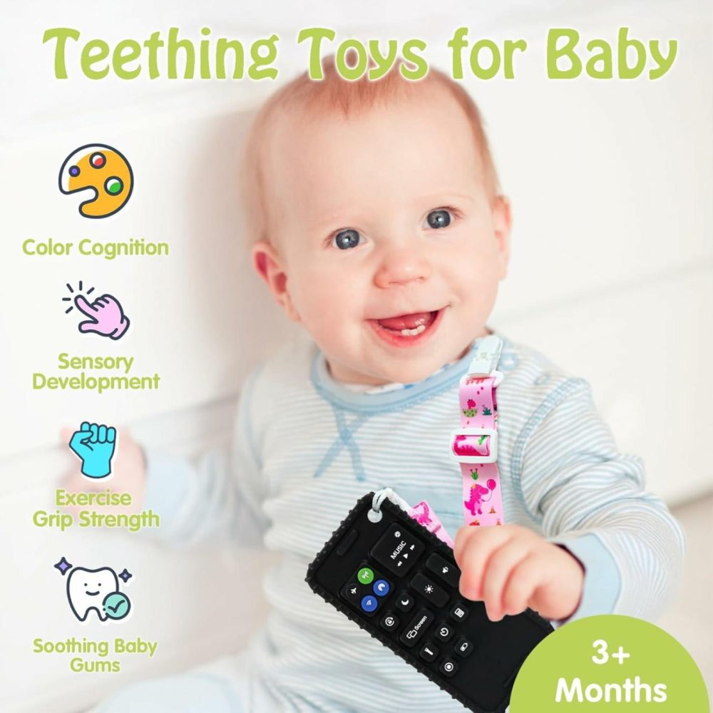 Silicone Teething Toys For Babies 0-6 Months  Baby Phones 6 To 12 Months With Buttons  2 Pcs Cell Phone Teether Toys For Babies  Play Cell Phone Chew Toys Shower Gifts For Girl Boy  Black&Pink  |  Teethers All Toys 2P/Black+Pink