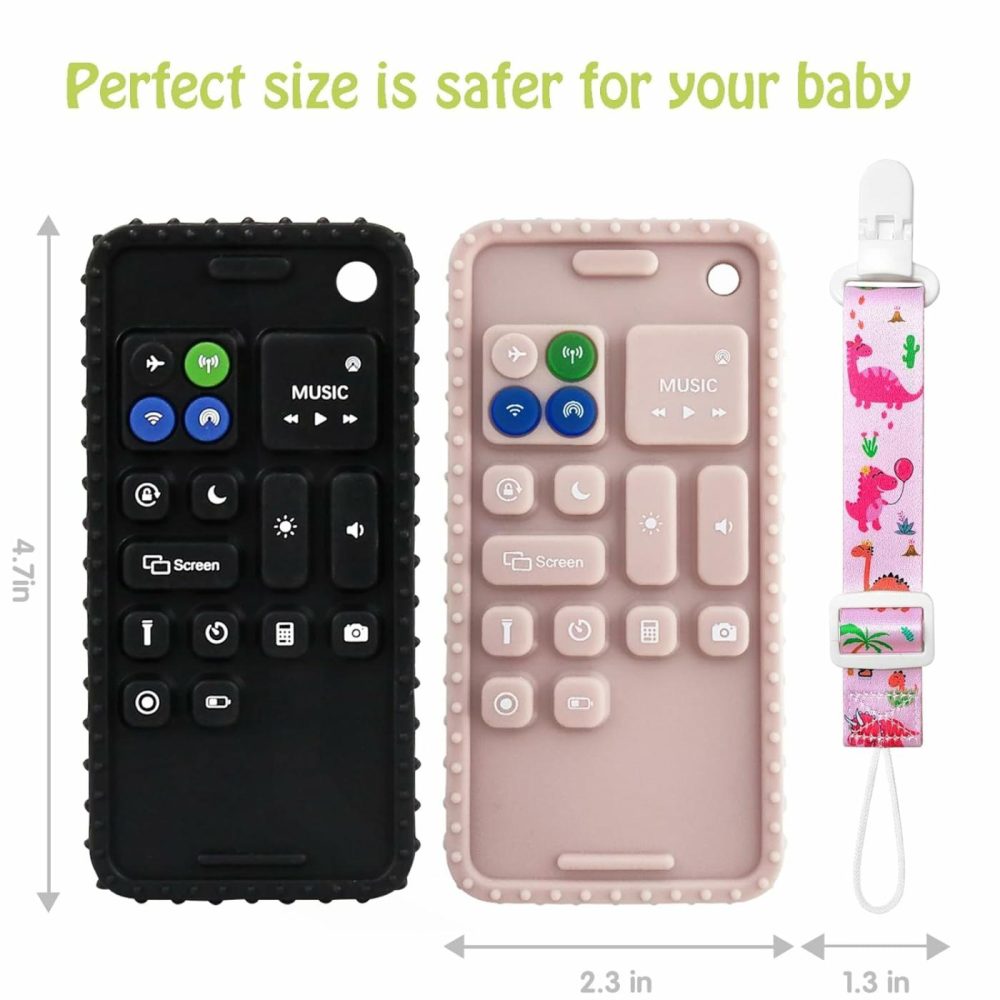 Silicone Teething Toys For Babies 0-6 Months  Baby Phones 6 To 12 Months With Buttons  2 Pcs Cell Phone Teether Toys For Babies  Play Cell Phone Chew Toys Shower Gifts For Girl Boy  Black&Pink  |  Teethers All Toys 2P/Black+Pink