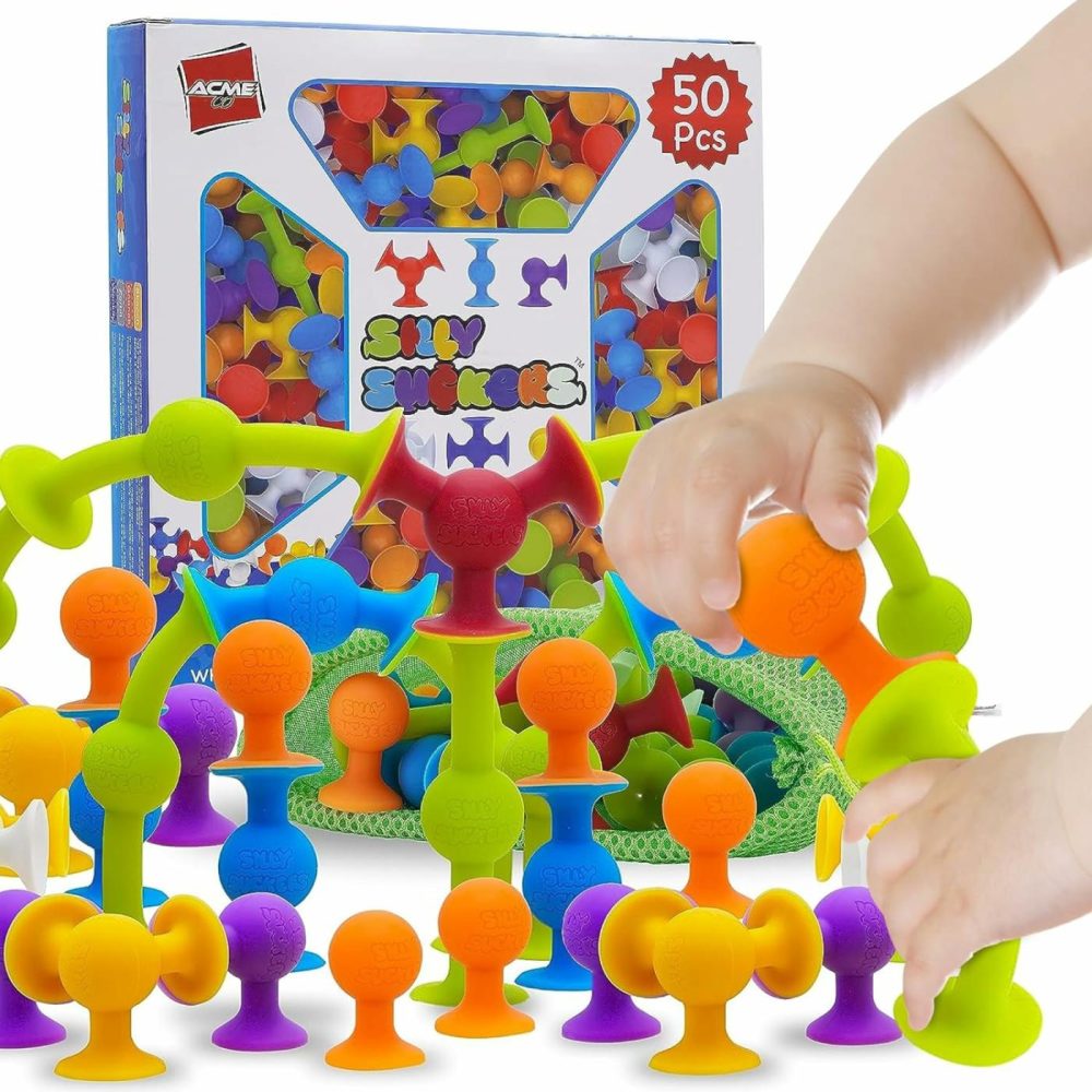 Silly Suckers Suction Toys 50 Pcs | Building Toys | Smooth Soft Edges | Montessori Toys | Toddler Toys | Sensory Toys | Bath Toys | Toy Building Sets | Preschool Building Sets | Suitable For Gifting  |  Bath Toys All Toys Bath Toys