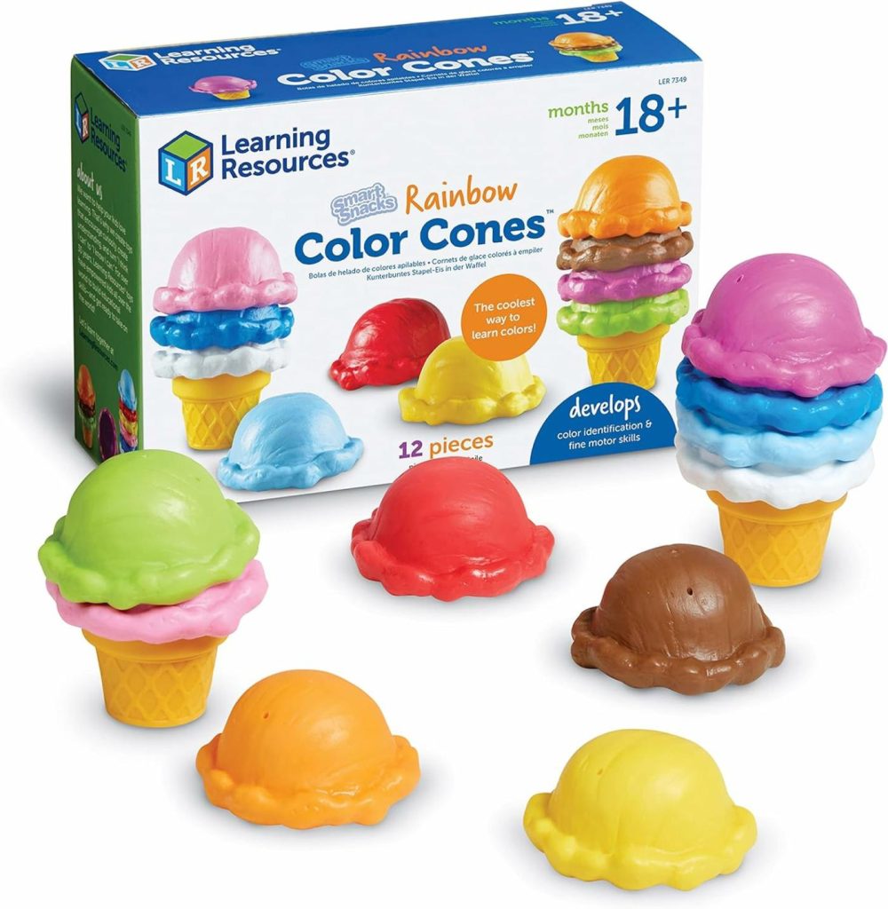 Smart Snacks Rainbow Color Cones – 12 Pieces  Ages 18+ Months Toddler Pretend Play Toys  Fine Motor Skills Toys  Preschool Learning Toys  |  Sorting & Stacking Toys All Toys Sorting & Stacking Toys