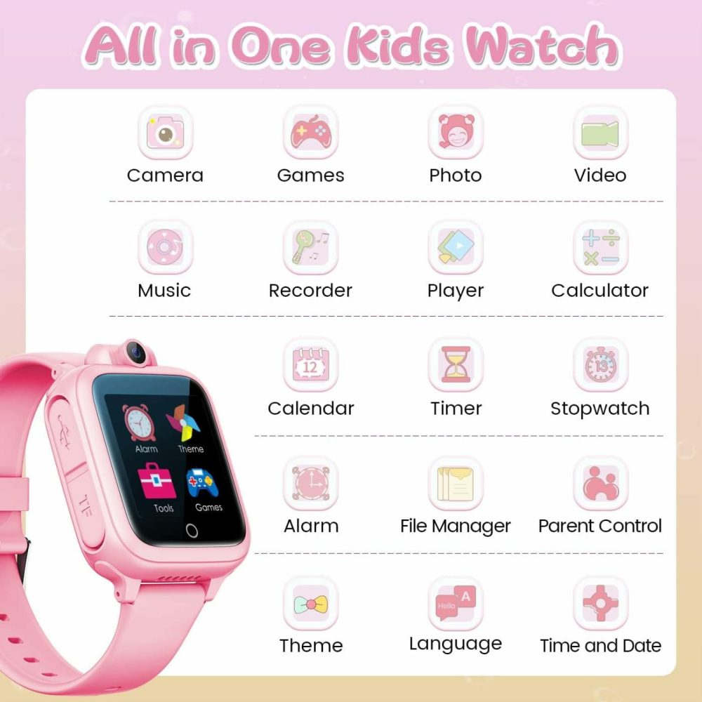 Smart Watch For Kids Gift For Girls Toys Age 4-8 Birthday For Girls Kids Watch For 3 4 5 6 7 8 9 10 11 12 Year Old Girls(Pink)  |  Bead Mazes All Toys Bead Mazes