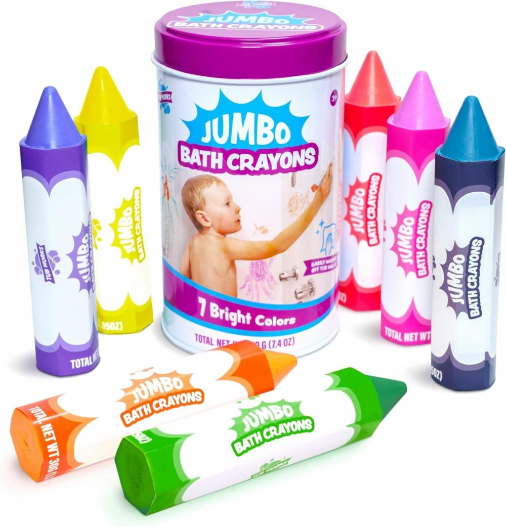 Smooth Jumbo Bath Crayons Bath Toy | Nontoxic  Washable Bath Crayons For Toddlers & Kids | Unique Formula Draws Smoothly & Vividly On Wet & Dry Tub Walls | Large  Easy-Grip Bathtub Crayons  |  Bath Toys All Toys Bath Toys