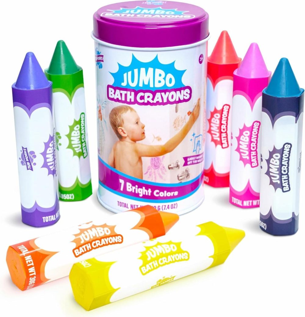 Smooth Jumbo Bath Crayons Bath Toy | Nontoxic  Washable Bath Crayons For Toddlers & Kids | Unique Formula Draws Smoothly & Vividly On Wet & Dry Tub Walls | Large  Easy-Grip Bathtub Crayons  |  Bath Toys All Toys Bath Toys