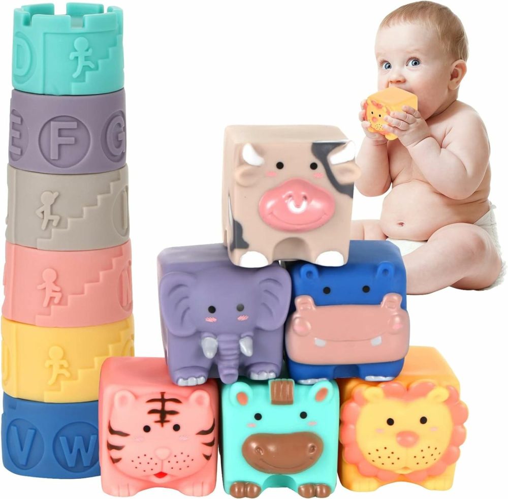 Soft Baby Blocks 6 To 12 Months And Up  Sensory Baby Stacking Toys Babies Bath Toy  Infant Stacking Cup  Building Blocks For Boys& Girls Teething Toy Play  Activity Gym  Animal Squeeze Block Set 12Pcs  |  Sorting & Stacking Toys All Toys Sorting & Stacking Toys