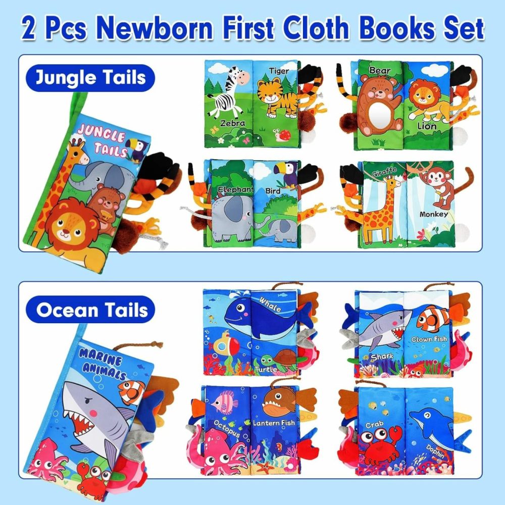 Soft Baby Books 0-6 Months – 2 Pcs Baby Toys Montessori Toys For Babies Touch And Feel Cloth Book – Newborn Tummy Time Toys Infant Sensory Stroller Toys 0 3 6 9 Months Baby  |  Car Seat & Stroller Toys All Toys Car Seat & Stroller Toys