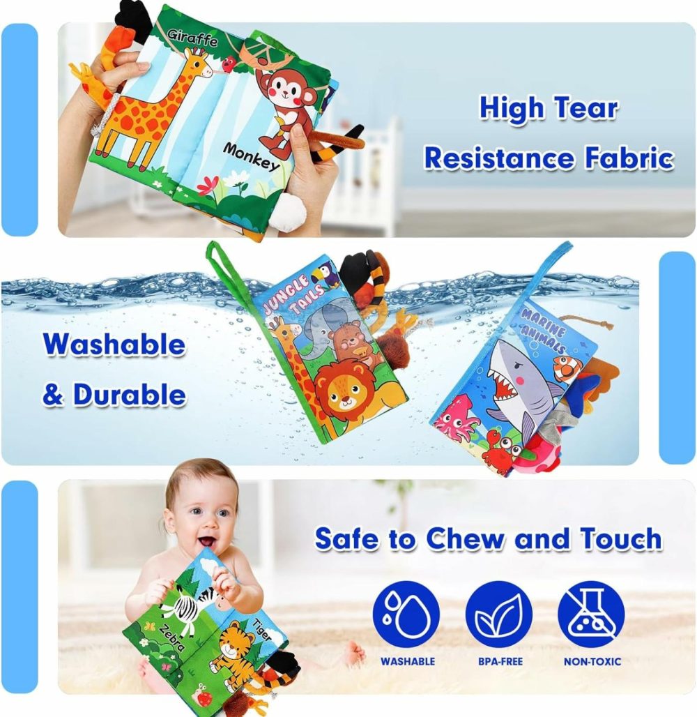 Soft Baby Books 0-6 Months – 2 Pcs Baby Toys Montessori Toys For Babies Touch And Feel Cloth Book – Newborn Tummy Time Toys Infant Sensory Stroller Toys 0 3 6 9 Months Baby  |  Car Seat & Stroller Toys All Toys Car Seat & Stroller Toys