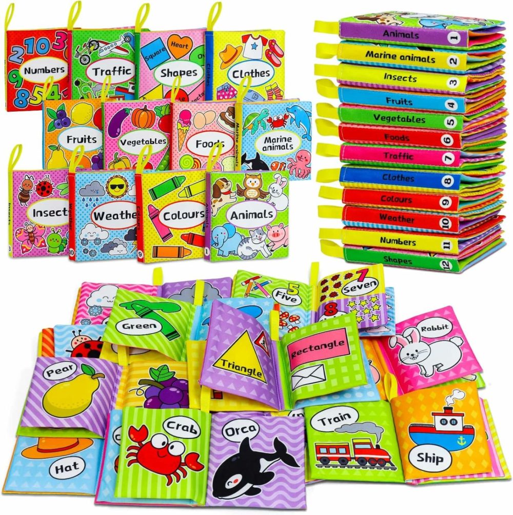 Soft Baby Books 12Pcs Soft Cloth Books Bath Books Crinkle Washable Non-Toxic Early Education Preschool Learning Toy For Newborns Babies Infants Toddlers Kids  |  Bath Toys All Toys Bath Toys