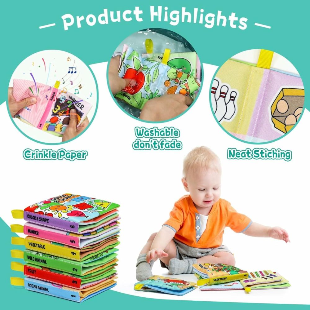 Soft Baby Books 6Pcs Soft Cloth Books Bath Books Crinkle Washable Non-Toxic Early Education Preschool Learning Toy For Newborns Babies Infants Toddlers Kids  |  Bath Toys All Toys Bath Toys