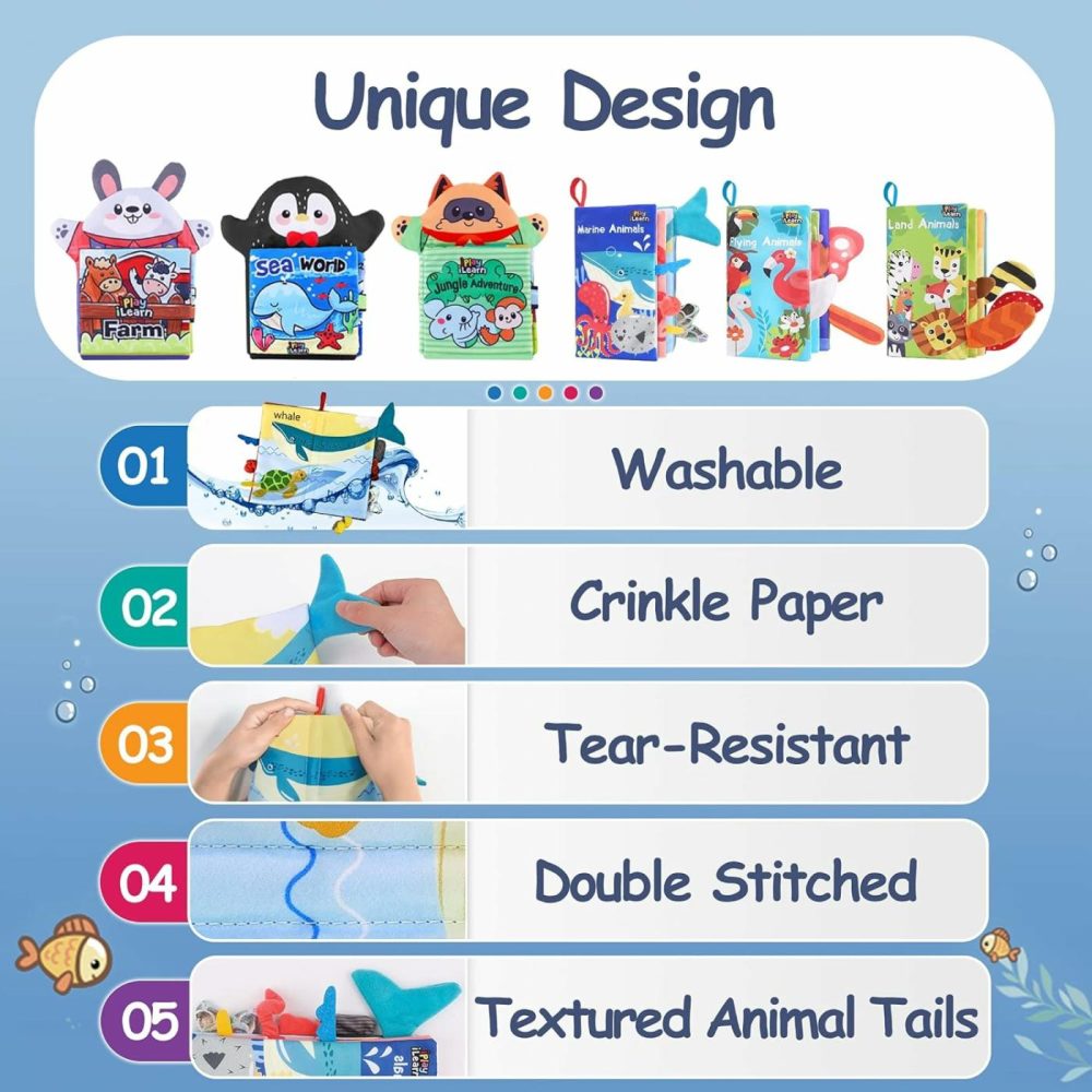 Soft Baby Books For 1 Year Old  Babies Cloth Animal Book 6-12 Month  Infant Touch Feel Fabric Crinkle Book  Toddler Carseat Crib Bedtime Toy  Newborn Gift 7 8 9 18M 2 3 Yr Kid Boy Girl  |  Car Seat & Stroller Toys All Toys Car Seat & Stroller Toys