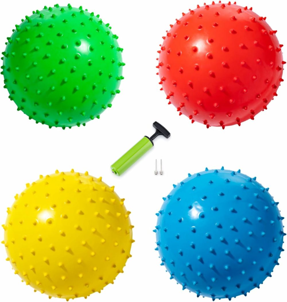 Soft Balls For Kids – Set Of Four 8.5″ Knobby Balls Plus Pump & 2 Pins  Durable  Inflatable Sensory Spiky Ball For Children  Toddlers And  Pets – Soft Bouncy Ball  |  Balls All Toys Balls