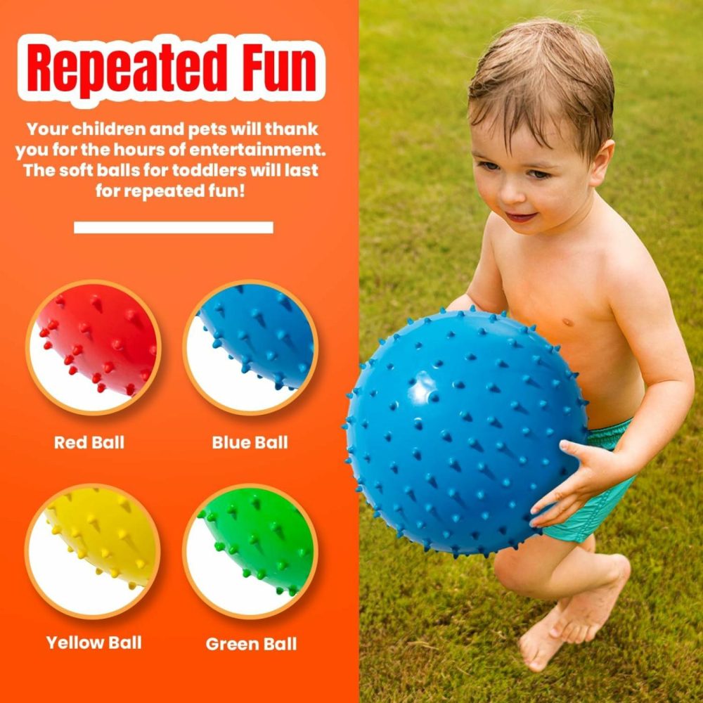 Soft Balls For Kids – Set Of Four 8.5″ Knobby Balls Plus Pump & 2 Pins  Durable  Inflatable Sensory Spiky Ball For Children  Toddlers And  Pets – Soft Bouncy Ball  |  Balls All Toys Balls