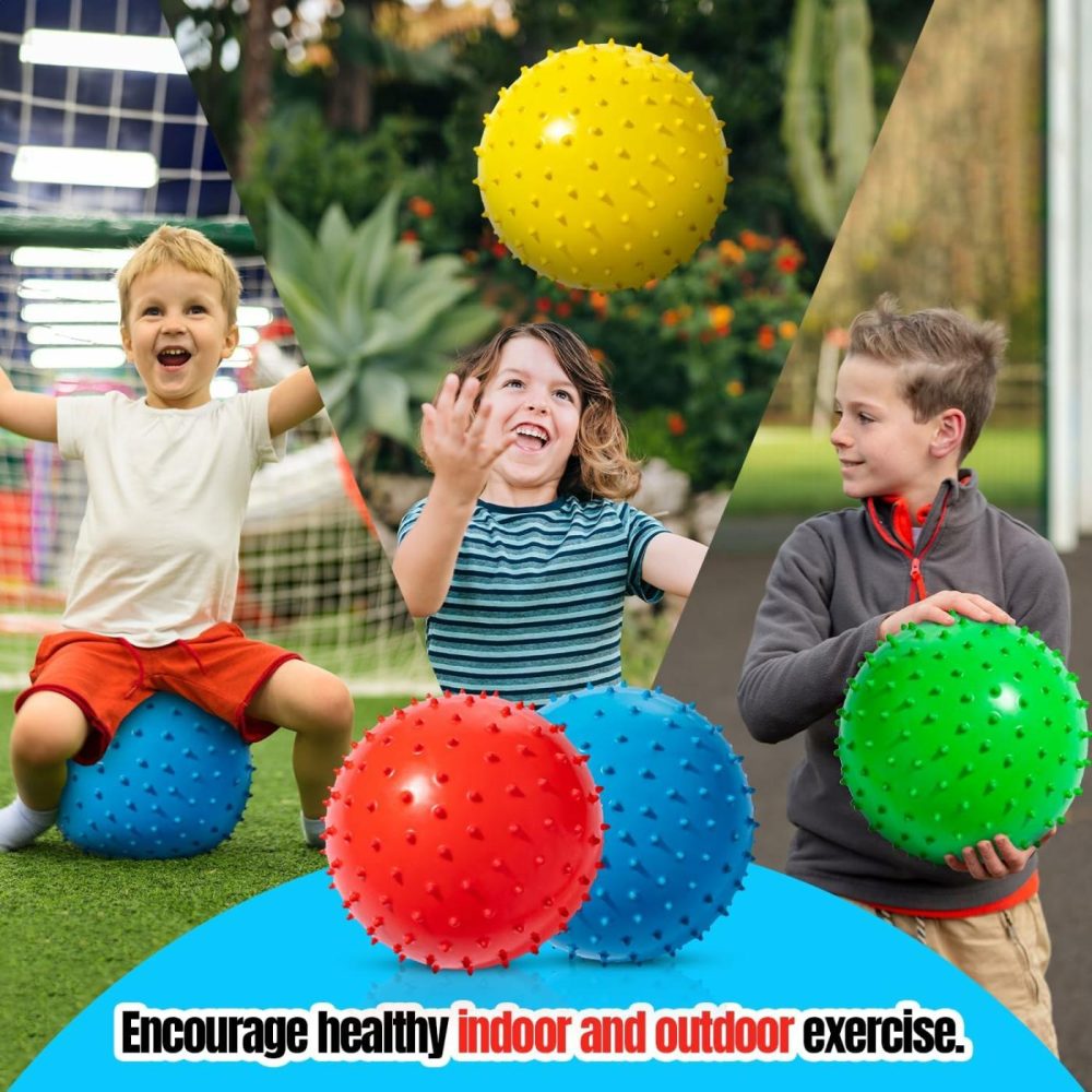 Soft Balls For Kids – Set Of Four 8.5″ Knobby Balls Plus Pump & 2 Pins  Durable  Inflatable Sensory Spiky Ball For Children  Toddlers And  Pets – Soft Bouncy Ball  |  Balls All Toys Balls