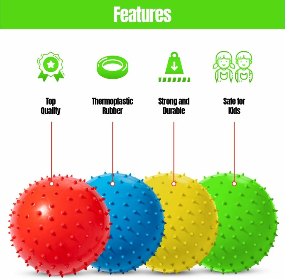 Soft Balls For Kids – Set Of Four 8.5″ Knobby Balls Plus Pump & 2 Pins  Durable  Inflatable Sensory Spiky Ball For Children  Toddlers And  Pets – Soft Bouncy Ball  |  Balls All Toys Balls