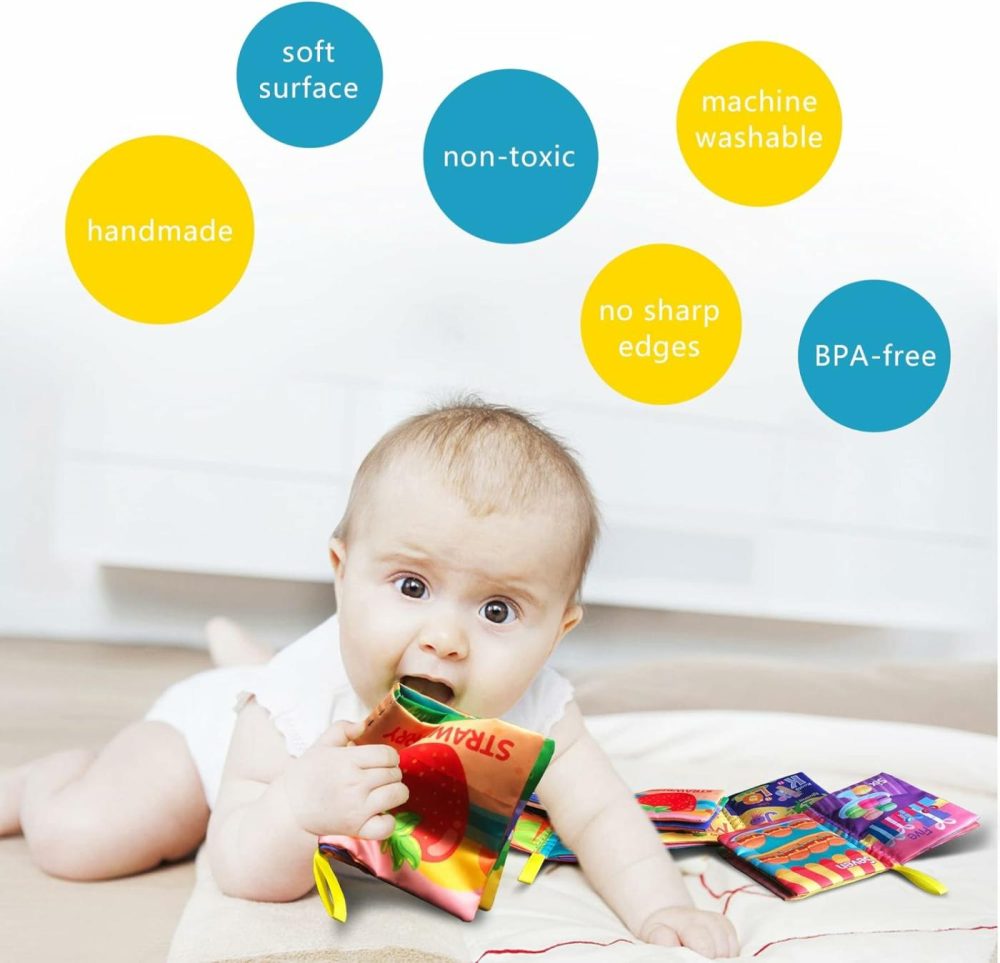 Soft Cloth Baby Book Toy,Colorful Fabric Baby Learning Book(Abc-Z Alphabet,123-10,Colour,Fruit,4 Pack),Touch And Feel Crinkle Sound,Early Educational Toy,Gift For Babies Infants Toddlers  |  Car Seat & Stroller Toys All Toys Car Seat & Stroller Toys