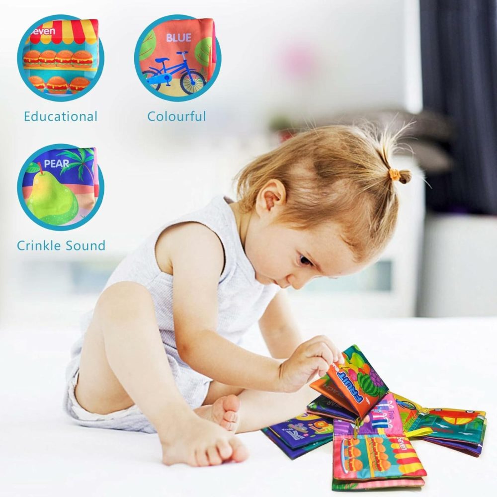 Soft Cloth Baby Book Toy,Colorful Fabric Baby Learning Book(Abc-Z Alphabet,123-10,Colour,Fruit,4 Pack),Touch And Feel Crinkle Sound,Early Educational Toy,Gift For Babies Infants Toddlers  |  Car Seat & Stroller Toys All Toys Car Seat & Stroller Toys