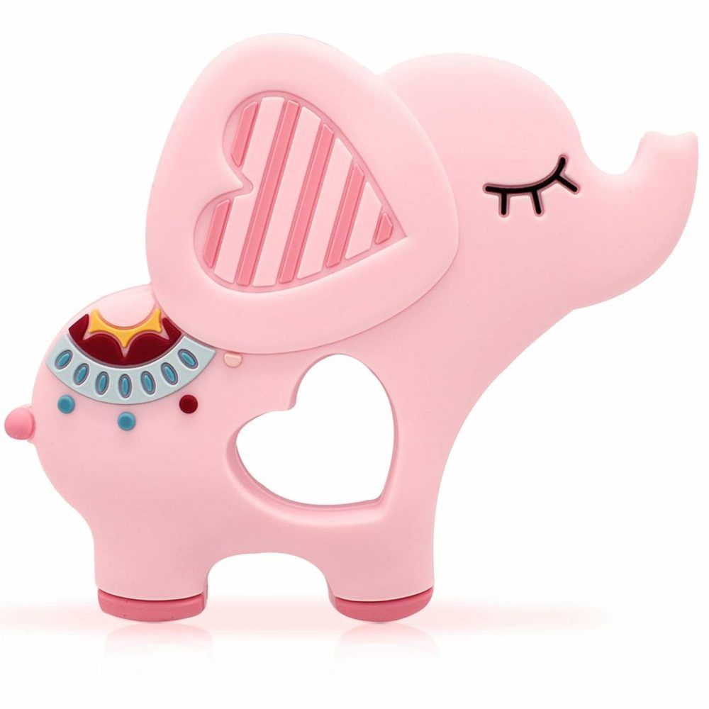 Soft Pink Elephant Teether Toy For Babies 0-6/6-12 Months Silicone Teething Toy Gift For Girls Gum Massager Anxiety Relief Items  |  Teethers All Toys Light Pink