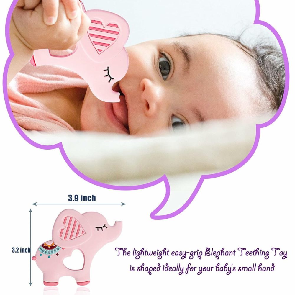 Soft Pink Elephant Teether Toy For Babies 0-6/6-12 Months Silicone Teething Toy Gift For Girls Gum Massager Anxiety Relief Items  |  Teethers All Toys Light Pink