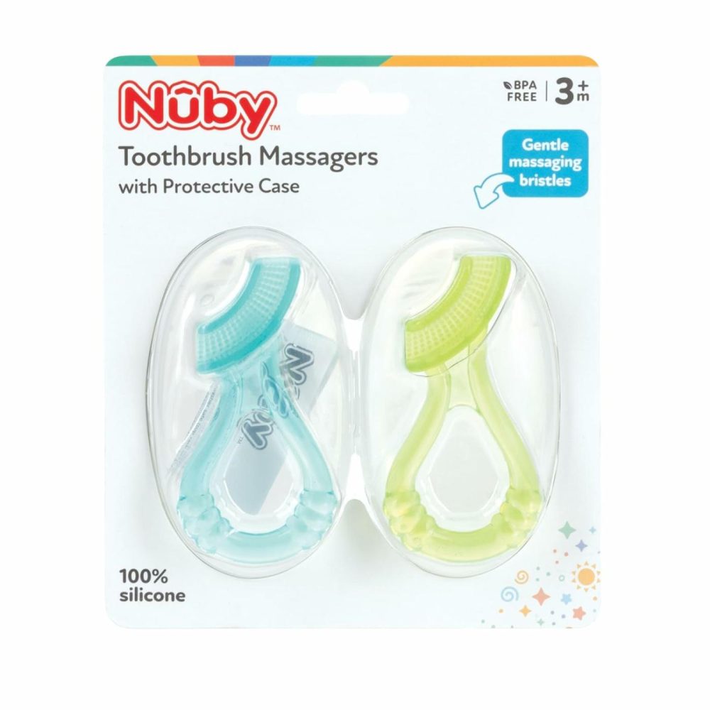 Soft Silicone Gum Massager With Hygienic Case  2-Pack  3 M+  |  Teethers All Toys Aqua-Green