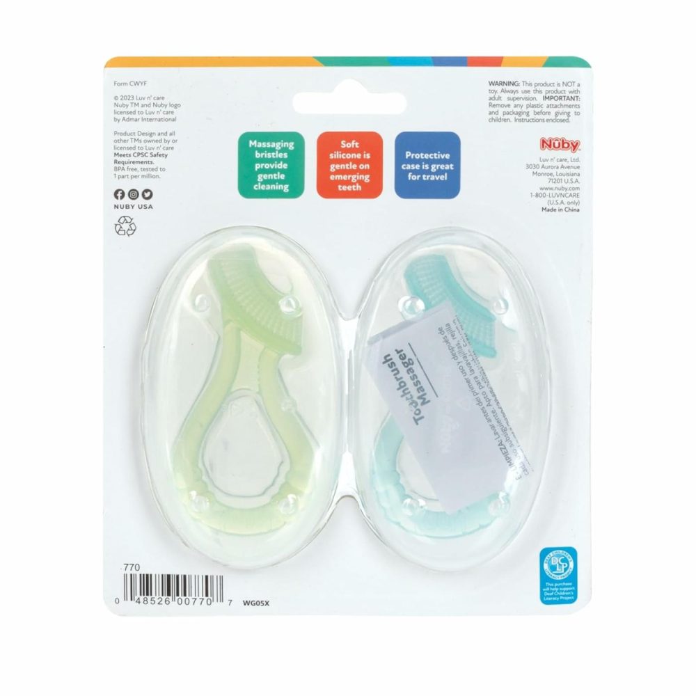 Soft Silicone Gum Massager With Hygienic Case  2-Pack  3 M+  |  Teethers All Toys Aqua-Green