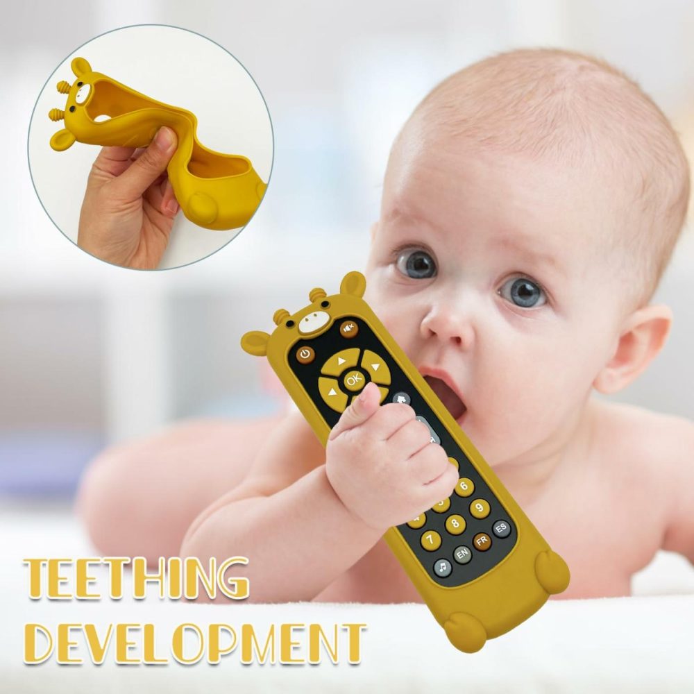 Soft Silicone Musical Teething Toys For Toddlers  Babies  Boys  Girls  6-12 Months Baby Remote Control Shape Molar Teether Chew Toys Set Gift (Giraffe)  |  Teethers All Toys Giraffe