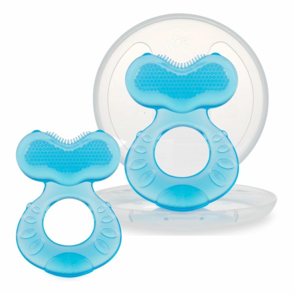 Soft Silicone Teether With Massaging Bristles | 2 Pack: Blue | 3M + | Travel Case Included  |  Teethers All Toys Blue