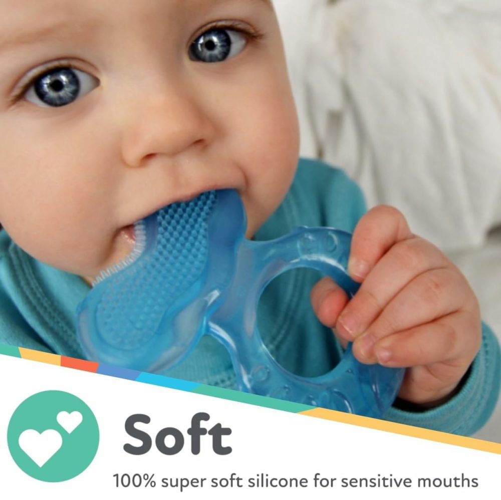 Soft Silicone Teether With Massaging Bristles | 2 Pack: Blue | 3M + | Travel Case Included  |  Teethers All Toys Blue