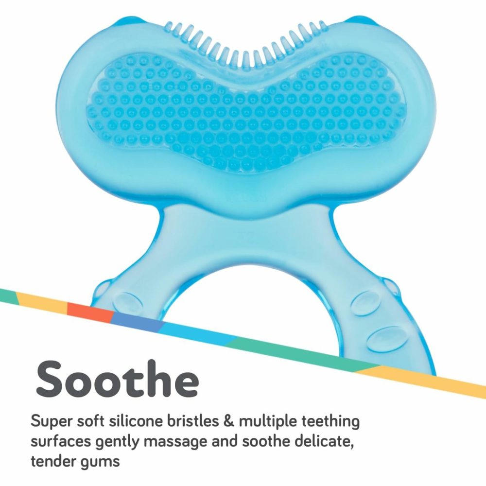 Soft Silicone Teether With Massaging Bristles | 2 Pack: Blue | 3M + | Travel Case Included  |  Teethers All Toys Blue