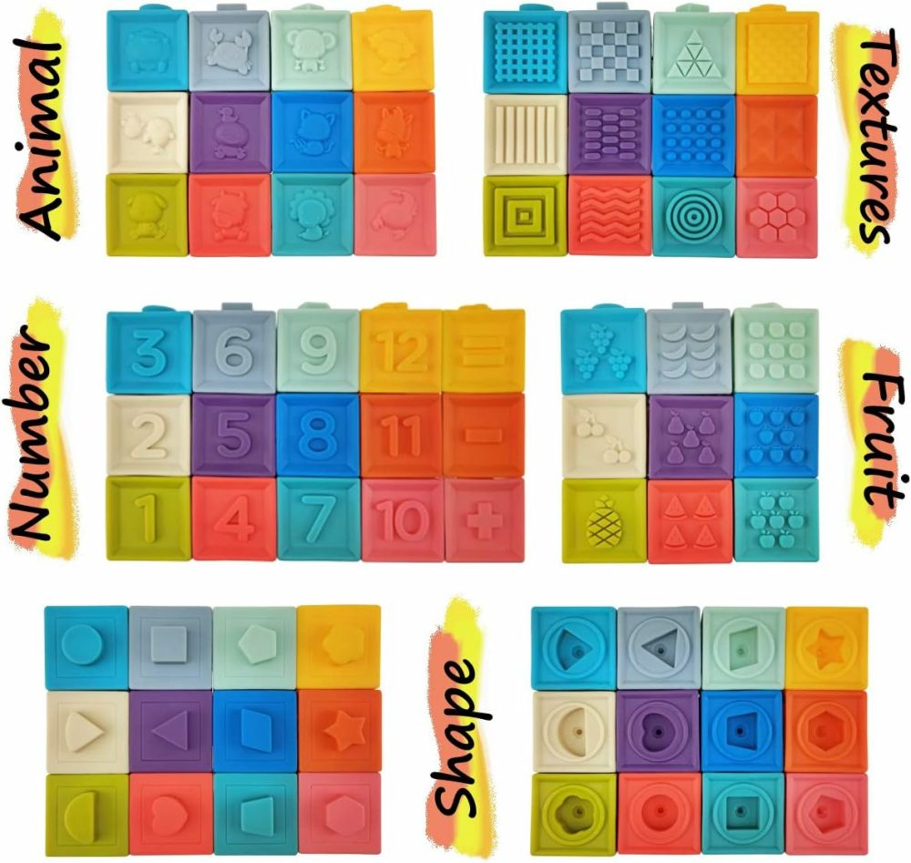 Soft Stacking Blocks For Baby Infant And Toddler  Baby Building Blocks  Teething Chewing Toys  Educational Baby Toys With Numbers  Shapes  Animals  Fruits & Textures For 0 – 3 Years Old  Pack Of 12  |  Sorting & Stacking Toys All Toys Sorting & Stacking Toys