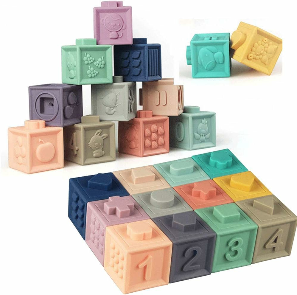 Soft Stacking Blocks For Baby – Sensory Montessori Toys Toddler Activities – Gifts For Boy Girl 6 9 12 18 Months 1 2 3 Year Old Birthday – Infant Bath Toys  |  Sorting & Stacking Toys All Toys Sorting & Stacking Toys