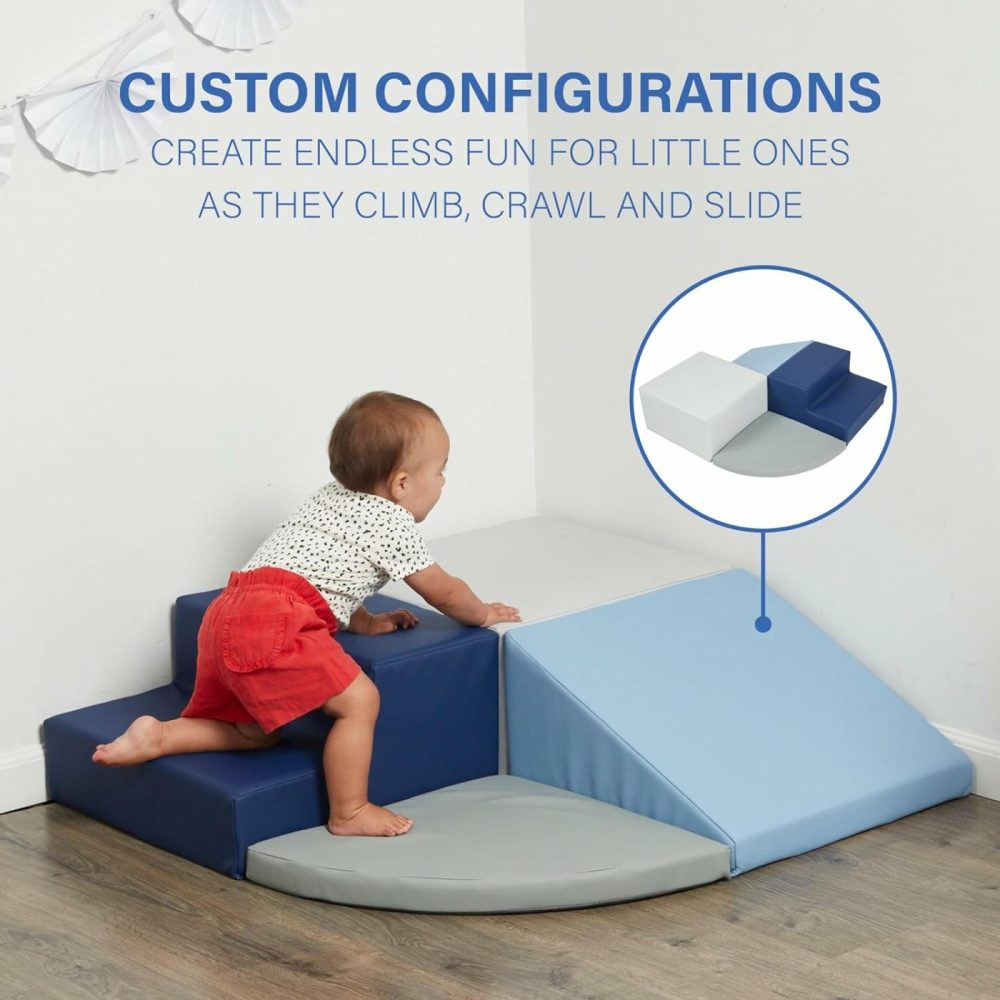 Softscape Toddler Playtime Corner Climber  Indoor Active Play Structure For Toddlers And Kids  Safe Soft Foam For Crawling And Sliding (4-Piece Set) – Navy/Powder Blue  11619-Nvpb  |  Indoor Climbers & Play Structures All Toys Indoor Climbers & Play Structures