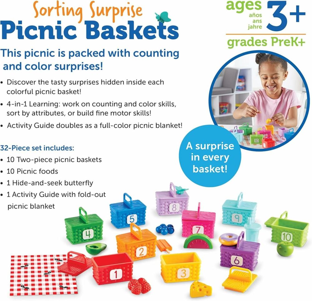 Sorting Surprise Picnic Baskets  Toddler Sorting & Matching Skills Toy  Fine Motor Skills  Preschool Educational Toys  32 Pieces  Ages 3+  |  Sorting & Stacking Toys All Toys Sorting & Stacking Toys