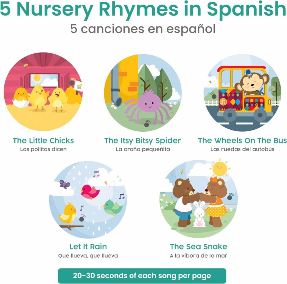 Spanish Musical Book For Babies & Toddlers 1-3 Los Pollitos Dicen & Other Nursery Rhymes | Spanish Learning For Kids | Bilingual Children’s Book | Sound Book | Libro En Español Para Bebés  |  Musical Toys All Toys Los Pollitos Dicen (Red)