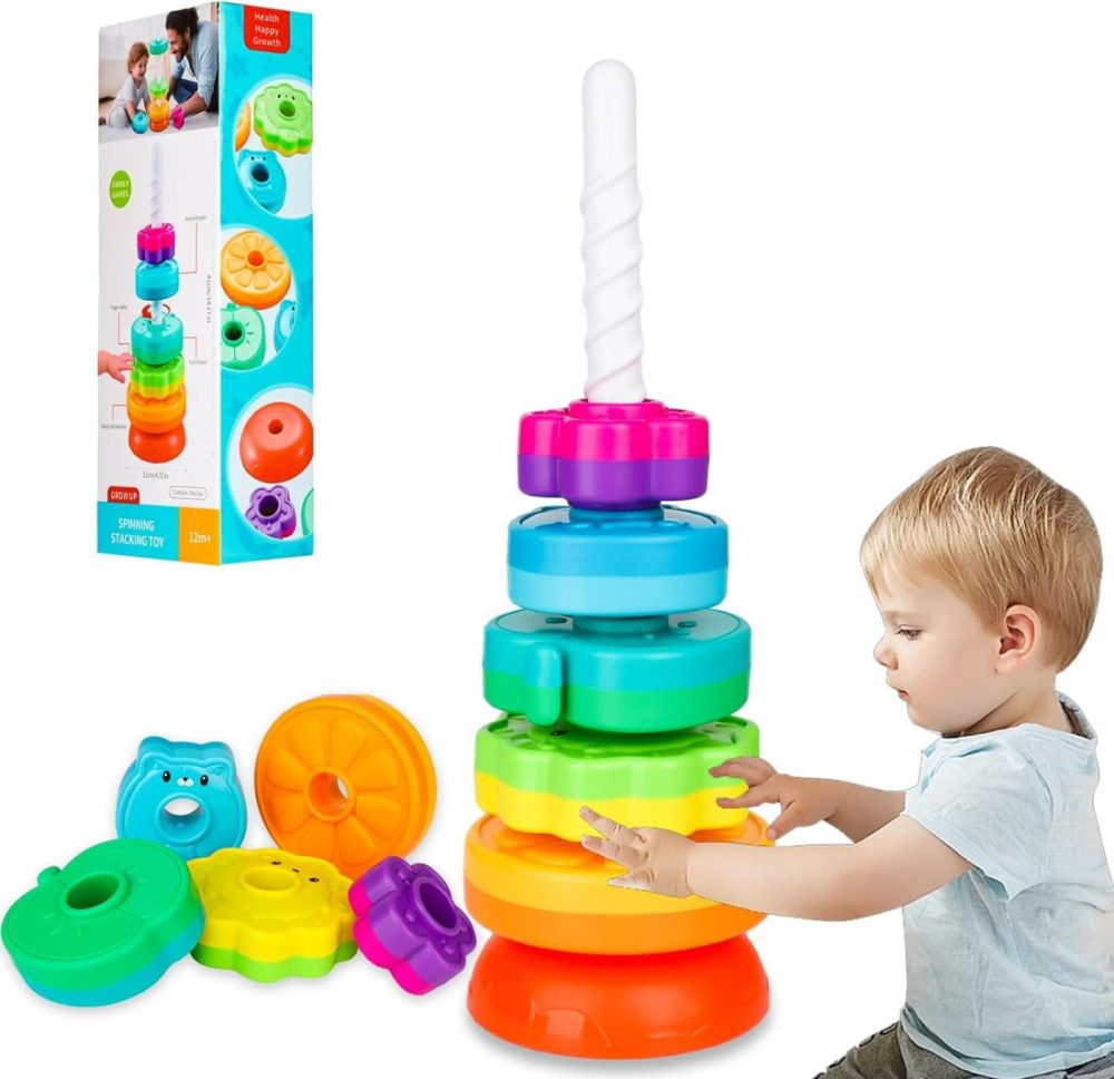 Spinning Stacking Toys For Babies 12+ Month Ring Stacker Stacking Toys For Toddlers 1-3 Montessori Toys,Educational Learning Sensory Toys For Kids Easter Christmas Birthday Present For Baby  |  Sorting & Stacking Toys All Toys Sorting & Stacking Toys