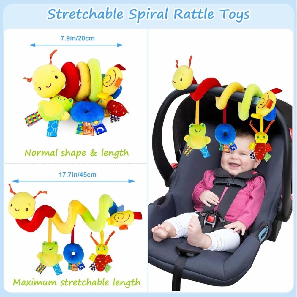 Spiral Car Seat & Stroller Activity Toy – Baby Sensory Toys Soft Hanging Toys For Babies 0-12 Months Boys Girls Carseat Crib Stroller  With Ringing Bell  Music  |  Car Seat & Stroller Toys All Toys Car Seat & Stroller Toys