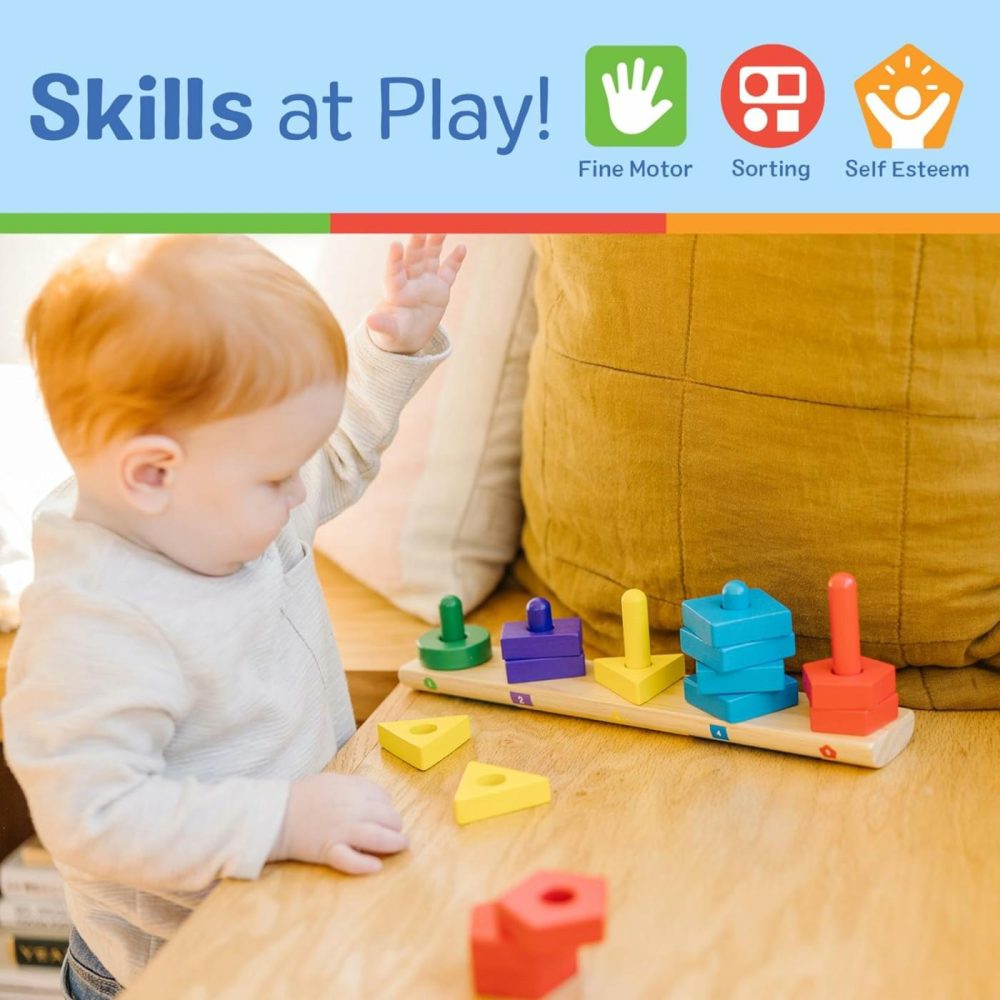 Stack And Sort Board – Wooden Educational Toy For Age 2+ Years With 15 Solid Wood Pieces  |  Sorting & Stacking Toys All Toys Sorting & Stacking Toys