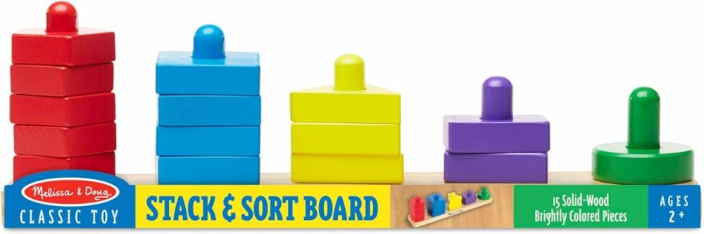 Stack And Sort Board – Wooden Educational Toy For Age 2+ Years With 15 Solid Wood Pieces  |  Sorting & Stacking Toys All Toys Sorting & Stacking Toys