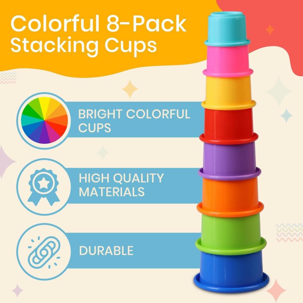 Stacking Cups Baby Toy Educational Cup Stacking Set 8-Pc Stackable Cups With Number Rainbow Nesting Cups For Babies 6-12 Months Stacking Cups For Toddlers 1-3 Perfect For Indoor/Outdoor  |  Sorting & Stacking Toys All Toys Sorting & Stacking Toys