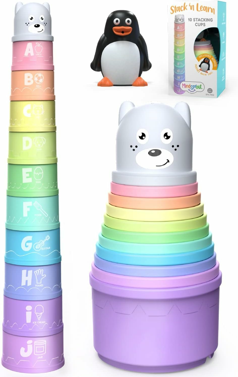 Stacking Cups Toy For Toddler Plus Bonus Squirting Baby Bath Toy & Bear Head Shaker With Numbers  Letters  Patterns  Fun Educational Toys For 6 Months +  1 2 3 Years  |  Sorting & Stacking Toys All Toys Sorting & Stacking Toys