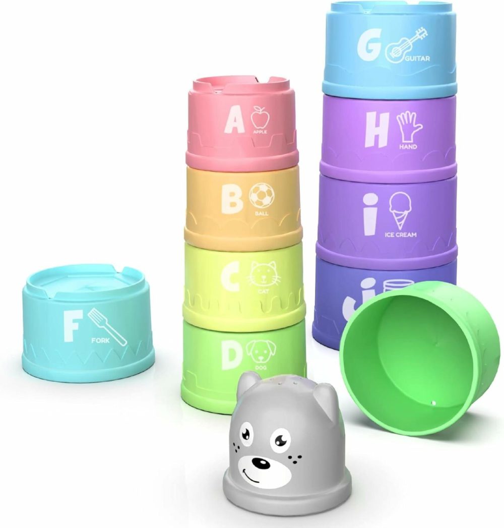 Stacking Cups Toy For Toddler Plus Bonus Squirting Baby Bath Toy & Bear Head Shaker With Numbers  Letters  Patterns  Fun Educational Toys For 6 Months +  1 2 3 Years  |  Sorting & Stacking Toys All Toys Sorting & Stacking Toys