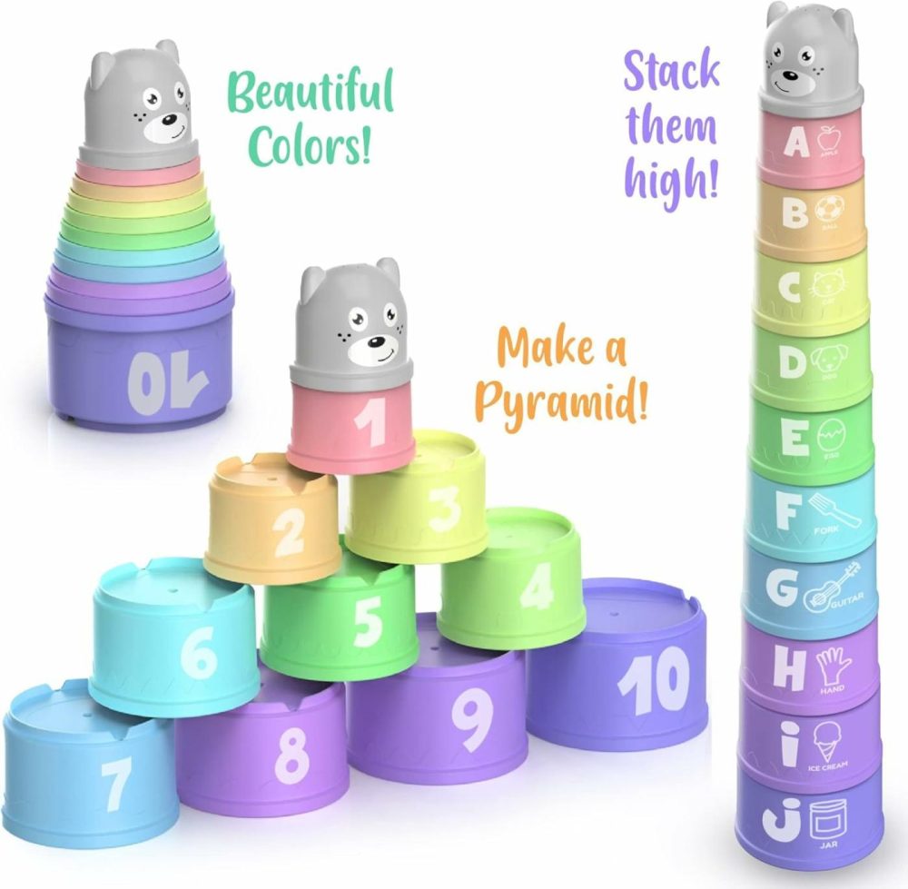 Stacking Cups Toy For Toddler Plus Bonus Squirting Baby Bath Toy & Bear Head Shaker With Numbers  Letters  Patterns  Fun Educational Toys For 6 Months +  1 2 3 Years  |  Sorting & Stacking Toys All Toys Sorting & Stacking Toys