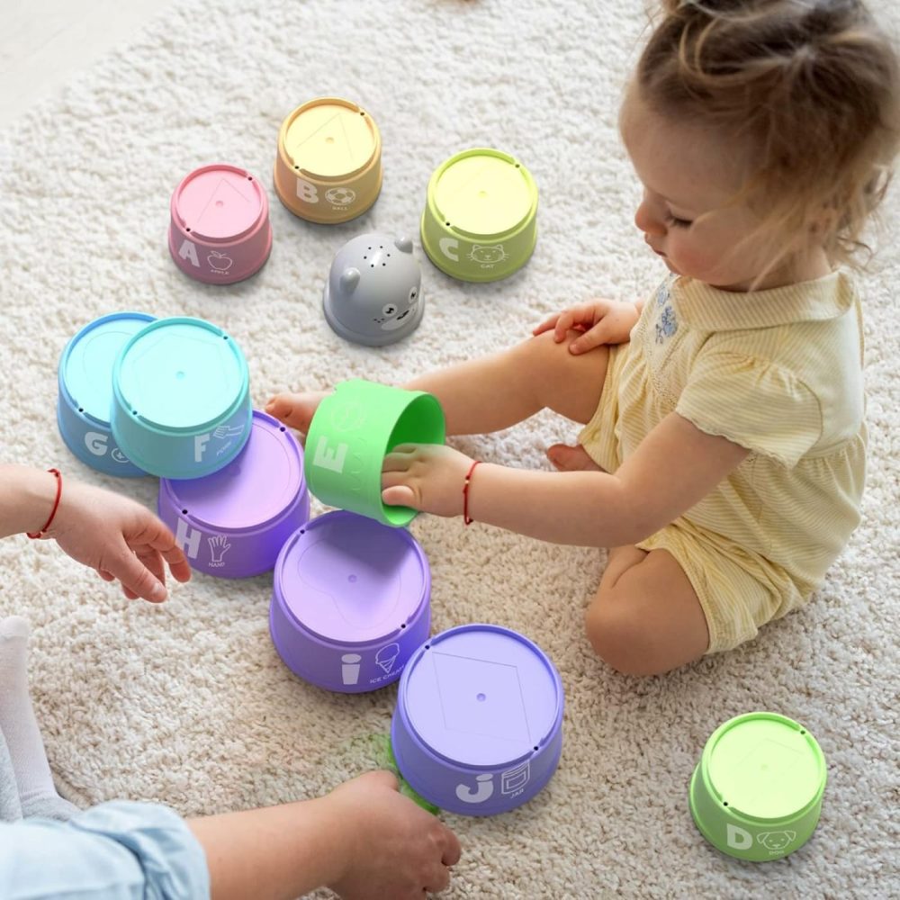 Stacking Cups Toy For Toddler Plus Bonus Squirting Baby Bath Toy & Bear Head Shaker With Numbers  Letters  Patterns  Fun Educational Toys For 6 Months +  1 2 3 Years  |  Sorting & Stacking Toys All Toys Sorting & Stacking Toys