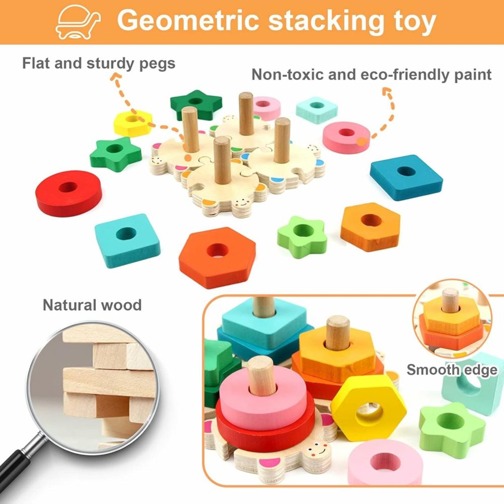 Stacking Toys For Toddlers 1-3  Montessori Shape Sorter Baby Toys 12-18 Months  Wooden Block Educational Puzzle Toys For Boys Girls 1 2 3 4 Year Old Preschool Learning Gifts  |  Sorting & Stacking Toys All Toys Sorting & Stacking Toys