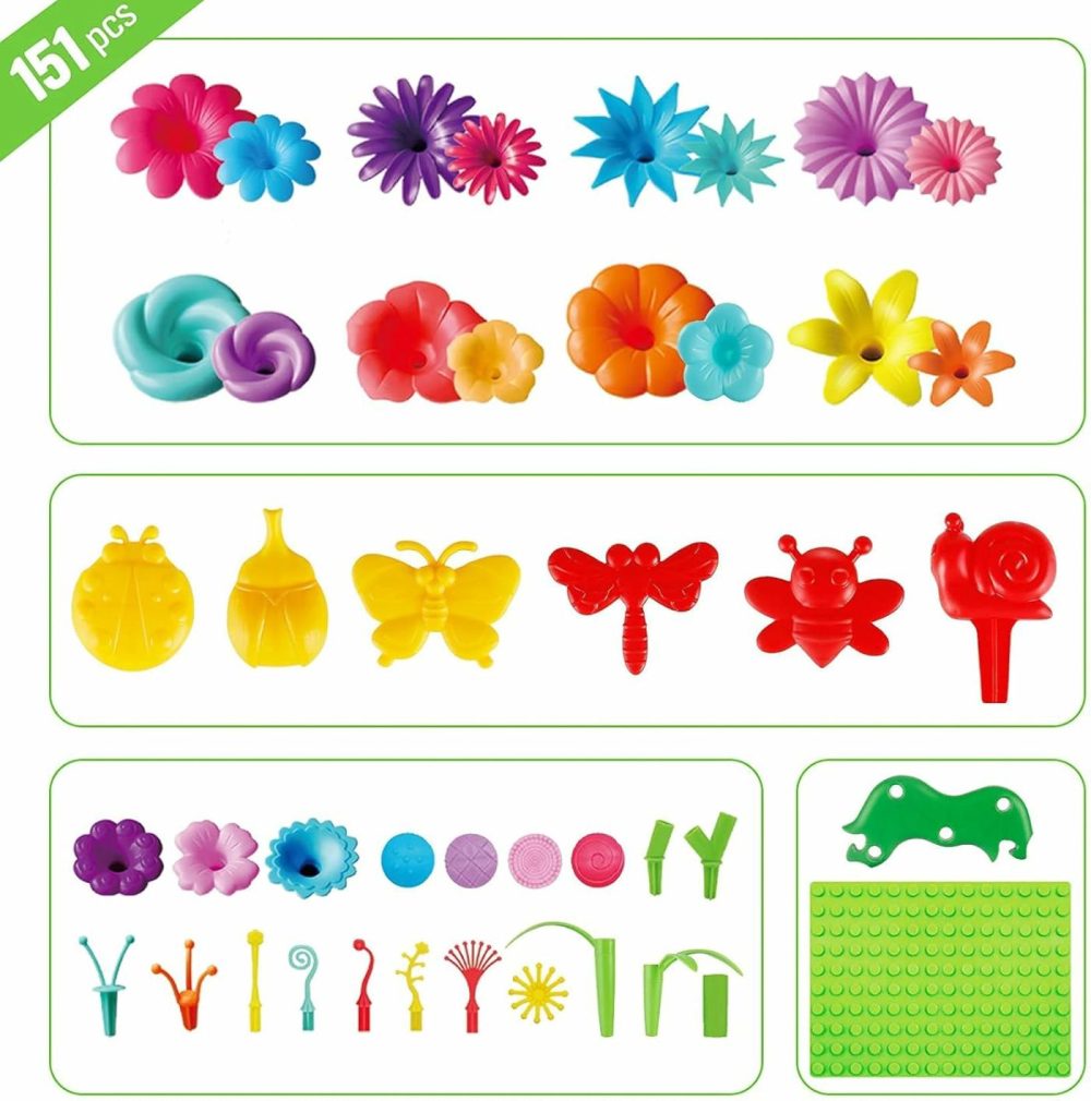 Stem Toddler Birthday Gifts For Age 3 4 5 6 Year Old Girls – Flower Garden Building Toys For Preschool Educational Activity  Floral Gardening Pretend Kit  |  Sorting & Stacking Toys All Toys 151pcs