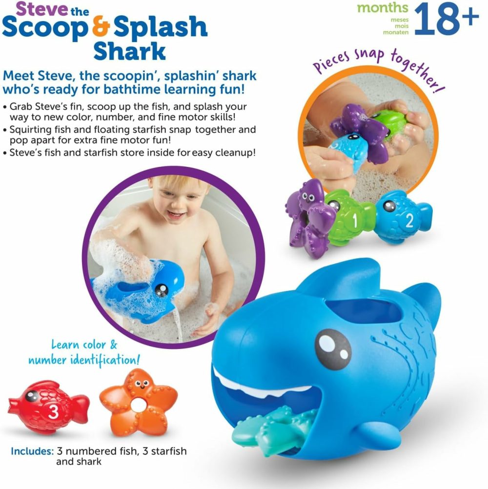 Steve The Scoop & Splash Shark  7 Pieces  Ages 18 Months+  Toddler Learning Toys  Baby Toys ,Toddler Bathtub,Pool Toys  Water Toys  |  Bath Toys All Toys Bath Toys