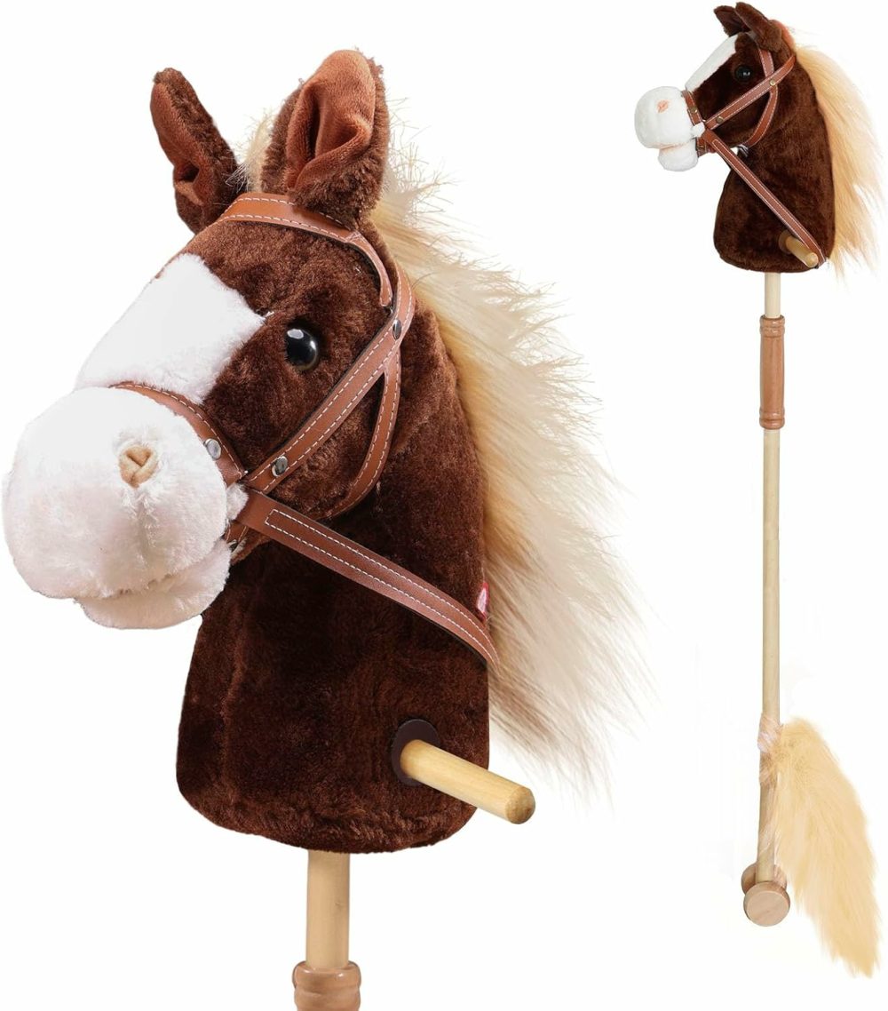 Stick Horse With Realistic Sound Effects  Hobby Horse  Wooden Pole  Handle  And Wheels  38” Tall Horse Toys Gift For Kids Toddlers 3 Years+  Chocolate (Aa Batteries Required)  |  Stick Horses All Toys Chocolate